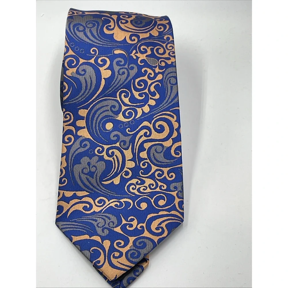 New Japanese Silk Necktie Men's Blue & Bronze Jacquard Floral Paisley Print 57